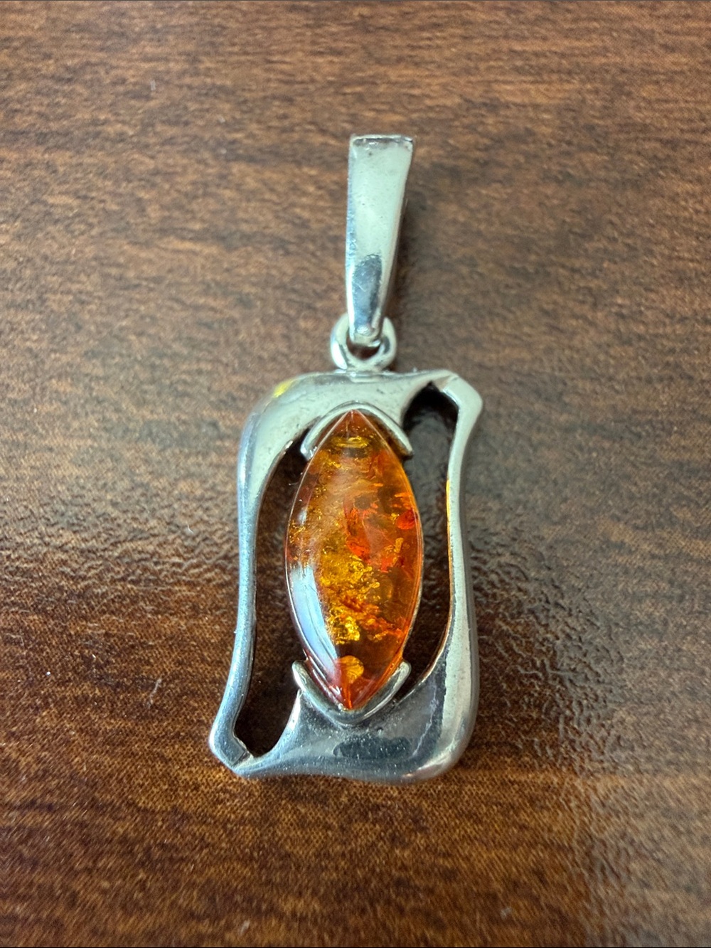 Vintage 925 sterling silver artisan Gothic pendant with Baltic Amber